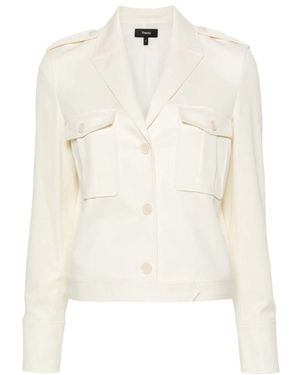 Theory Buttoned Straight Hem Cropped Jacket - White