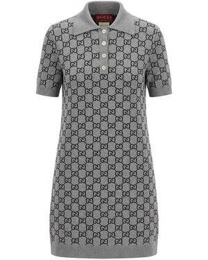 Gucci Gg Wool Jacquard Polo Dress - Grey