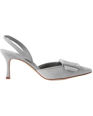Manolo Blahnik Buckled Suede Slingback Court Shoes - White