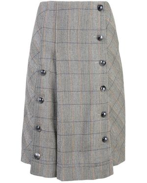 Chloé Checked Pleated Skirt - Gray