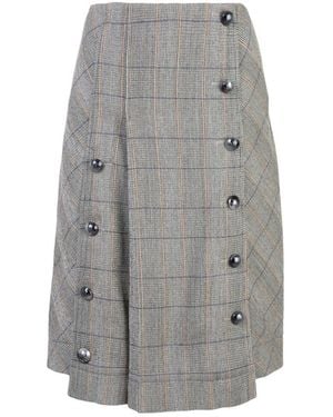 Chloé Checked Pleated Skirt - Gray
