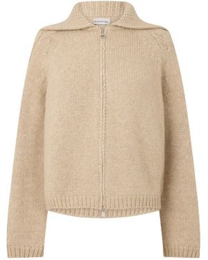 Moncler Lapel Zip Knit Cardigan - Natural