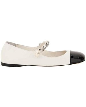 Miu Miu Metal Chain Ballet Shoes - White