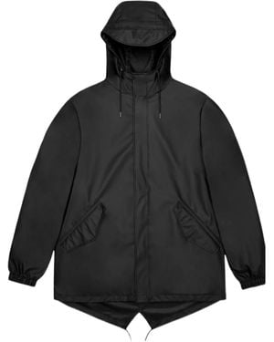 Rains Fishtail Drawstring-Hood Coated Parka - Black