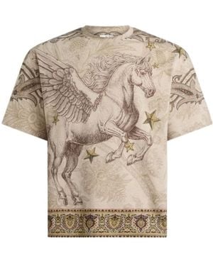Etro Cotton-Jersey T-Shirt With Placed Pegaso-Print - Natural