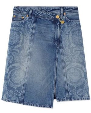 Versace Pattern-Printed Denim Mini Skirt - Blue