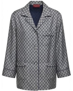 Gucci Gg-Print Silk Shirt - Grey