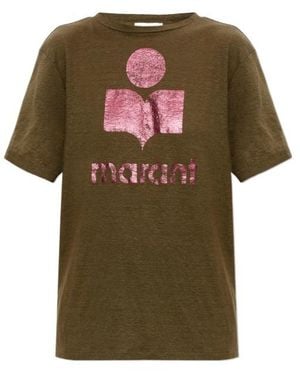 Isabel Marant Zewel Linen T-Shirt With Print - Green