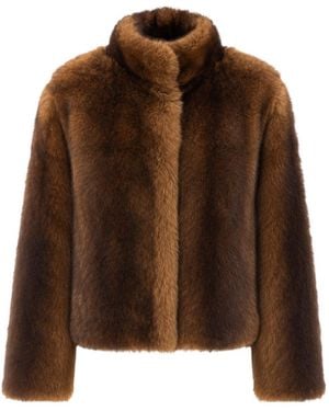 Yves Salomon High Neck Fur Jacket - Brown