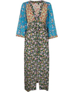 RIXO London V-Neck Floral Printed Dress - White