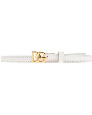 Dolce & Gabbana Logo Buckle Leather Belt - White