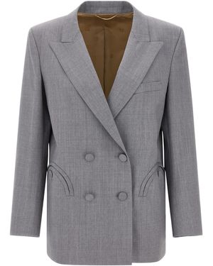 Blazé Milano Double-Breasted Curved-Pocket Blazer - Gray