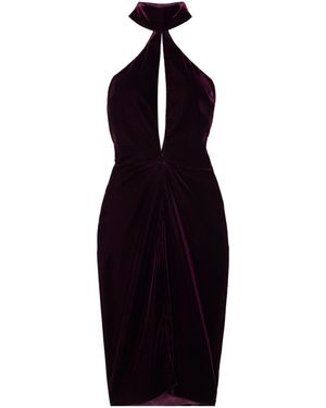 Tom Ford Cutout Draped Velvet Halterneck Midi Dress - Blue
