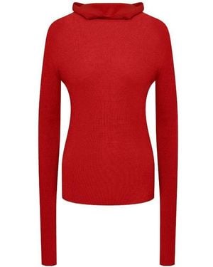 Jil Sander Ribbed-Knit Hoodie - Red