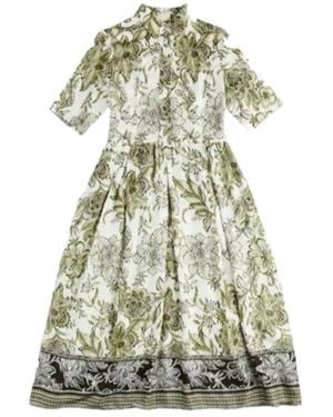 Fay Floral Shirt Midi Dress - Green
