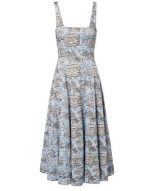 STAUD Wells Floral Cotton Poplin Midi Dress - Blue