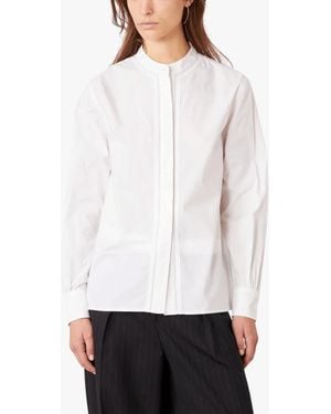 Officine Generale Band-Collar Pleated Shirt - White