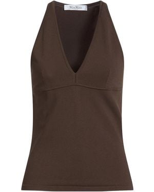 Max Mara Sleeveless Solid-Colored V-Neck Knit Top - Brown