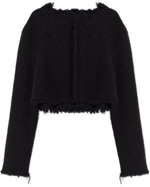 Jil Sander Cropped Frayed Edge Cardigan - Black