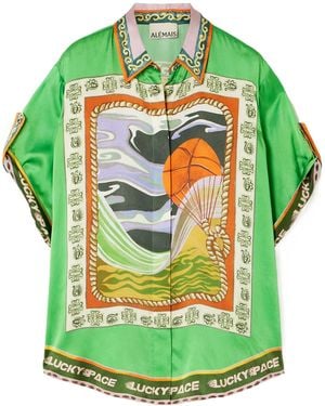 ALÉMAIS Lucky Pace Printed Silk-Satin Shirt - Green