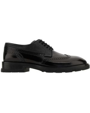 McQueen Round-Toe Lace-Up Brogues - Black