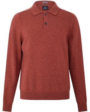 Paul Smith Woolen Long-Sleeved Knitted Polo Shirt - Red