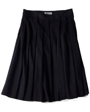 Miu Miu Waxed Suede Pleated Midi Skirt - Black