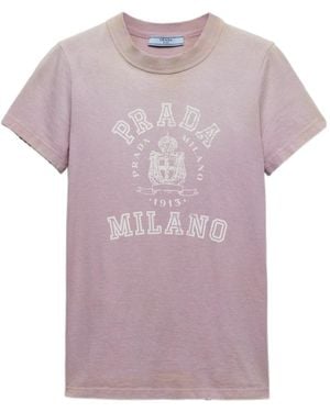 Prada Logo Printed Crewneck T-Shirt - Purple