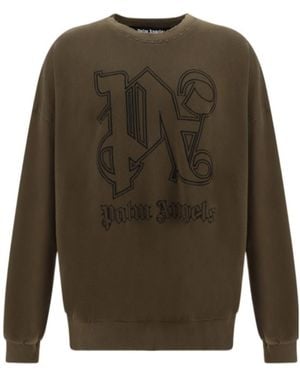 Palm Angels Logo Embroidered Crewneck Sweatshirt - Green