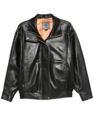 Calvin Klein Leather Zip-Fastening Jacket - Black