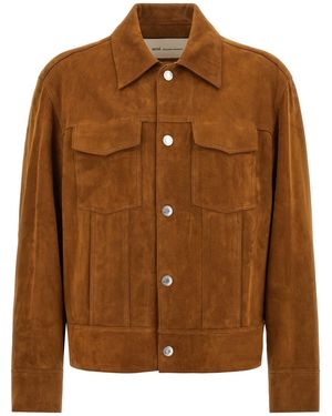 Ami Paris Long-Sleeved Buttoned Trucker Jacket - Brown