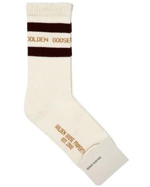 Golden Goose Logo Intarsia-Knit Distressed Socks - White