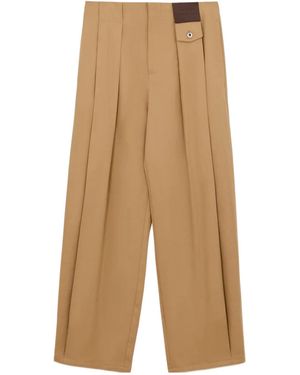 Loewe Pleated Leather-Patch Trousers - Natural