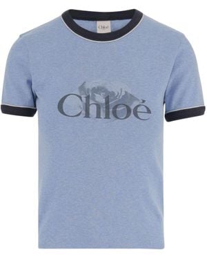 Chloé Chloé Logo Printed Crewneck T-Shirt - Blue