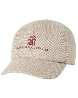 Brunello Cucinelli Alpaca, Wool And Silk Chevron Baseball Cap With Embroidered Logo - Multicolor