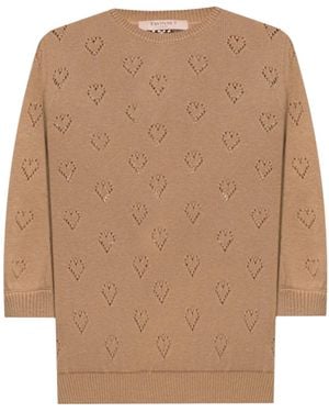 Twinset Crew-Neck Knit Top - Brown