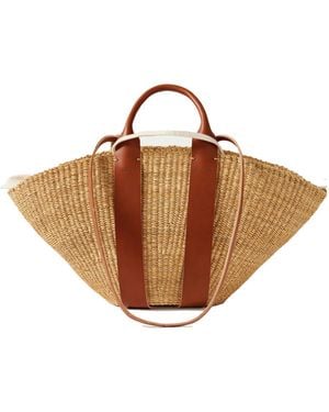 Muuñ Leather-Trimmed Woven Straw Tote - Brown