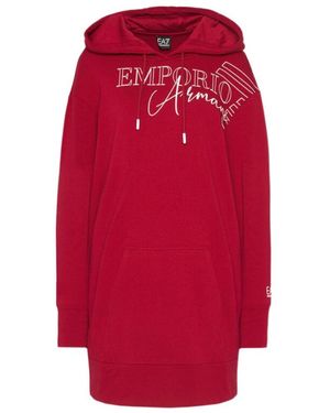 EA7 Logo Hooded Dress - Red