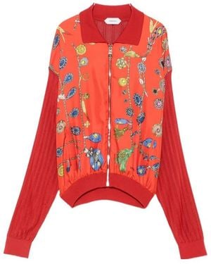 Versace Long-Sleeve Color-Block Cardigan - Red
