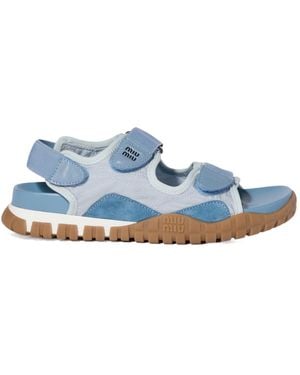 Miu Miu Tyre Technical Fabric And Suede Sandals - Blue