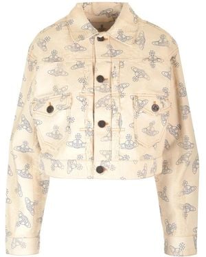 Vivienne Westwood Marlene Orb Printed Cropped Jacket - Natural