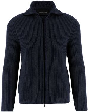 Tagliatore Ribbed-Knit Zip-Up Sweater - Blue