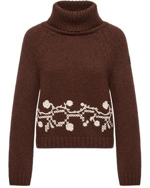 Moncler Alpaca Blend Embroidered Turtleneck - Brown