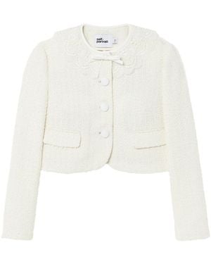 Self-Portrait Cream Boucle Lace Collar Jacket - White