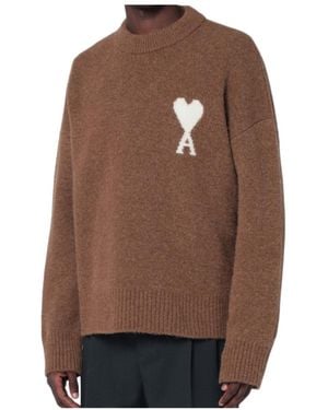 Ami Paris Long-Sleeved Sweater - Brown