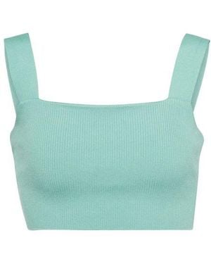 Oscar de la Renta Ribbed-Knit Silk-Blend Crop Top - Blue