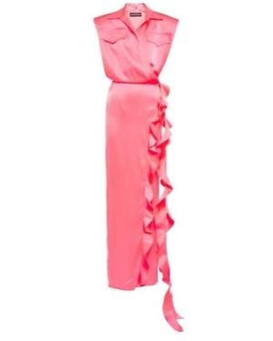 David Koma Ruffle Satin Wrap Gown - Pink