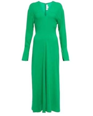 Victoria Beckham V-Neck Crepe Midi Dress - Green