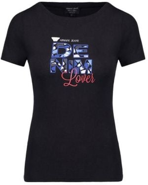 Armani Jeans Round-Necked Logo T-Shirt - Black