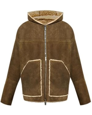 DSquared² Zip-Up Hooded Leather Coat - Green